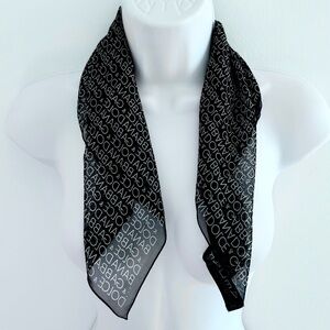 Dolce & Gabbana Black Cream Logo Print 100% Silk Foulard Vintage Scarf